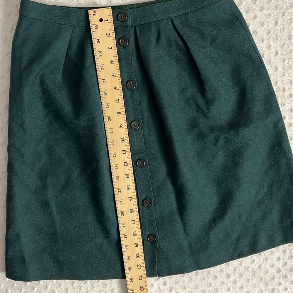 J.Jill Green Wool Button Front Pleated Retro A-Line Skirt Size 12 - Picture 6 of 7